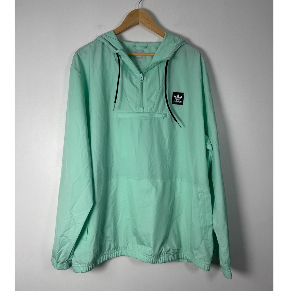 Streetwear Adidas Men XL Windbreaker Mint Green Quarter Zip Hooded Jacket Anorak